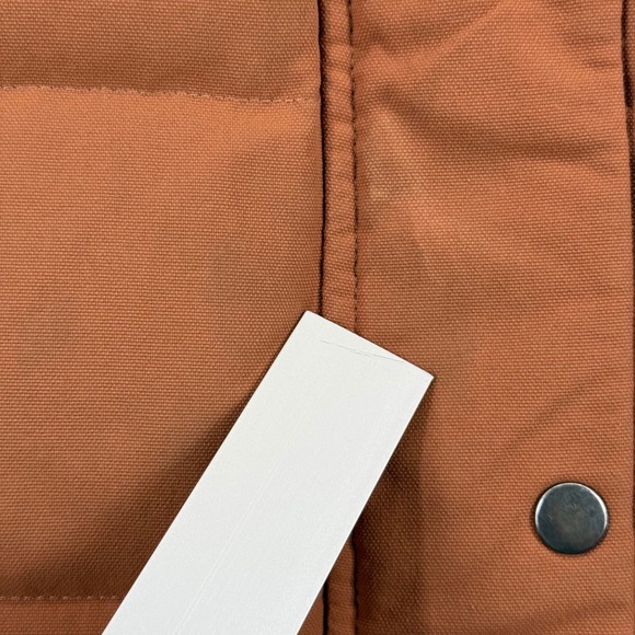 Patagonia Womens Bivvy Down Vest Hooded Puffer Brown‎ Blue Snap Front Sz S READ - Picture 5 of 15